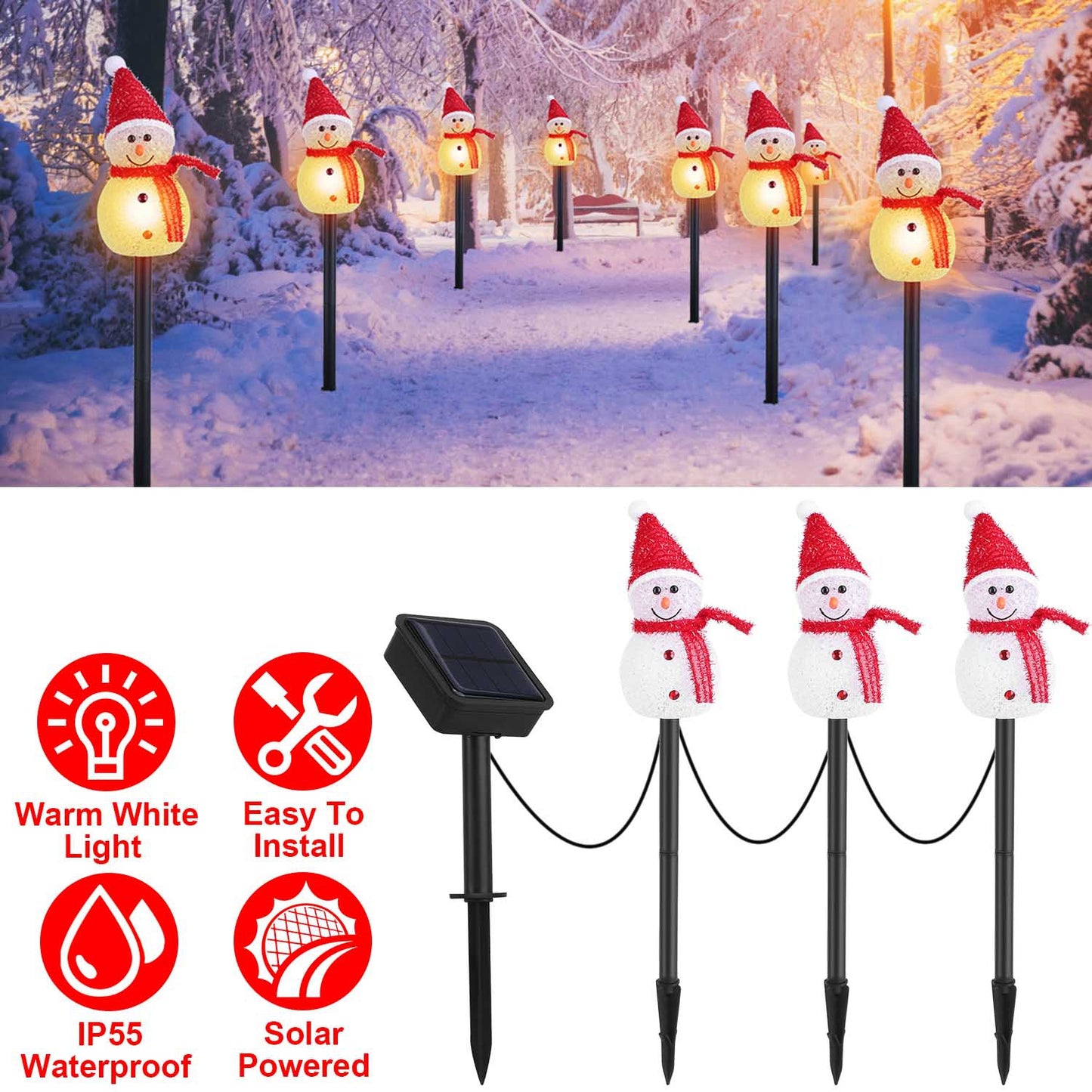 Solar Snowman Stake Light - Warm White LED Outdoor Christmas Decor