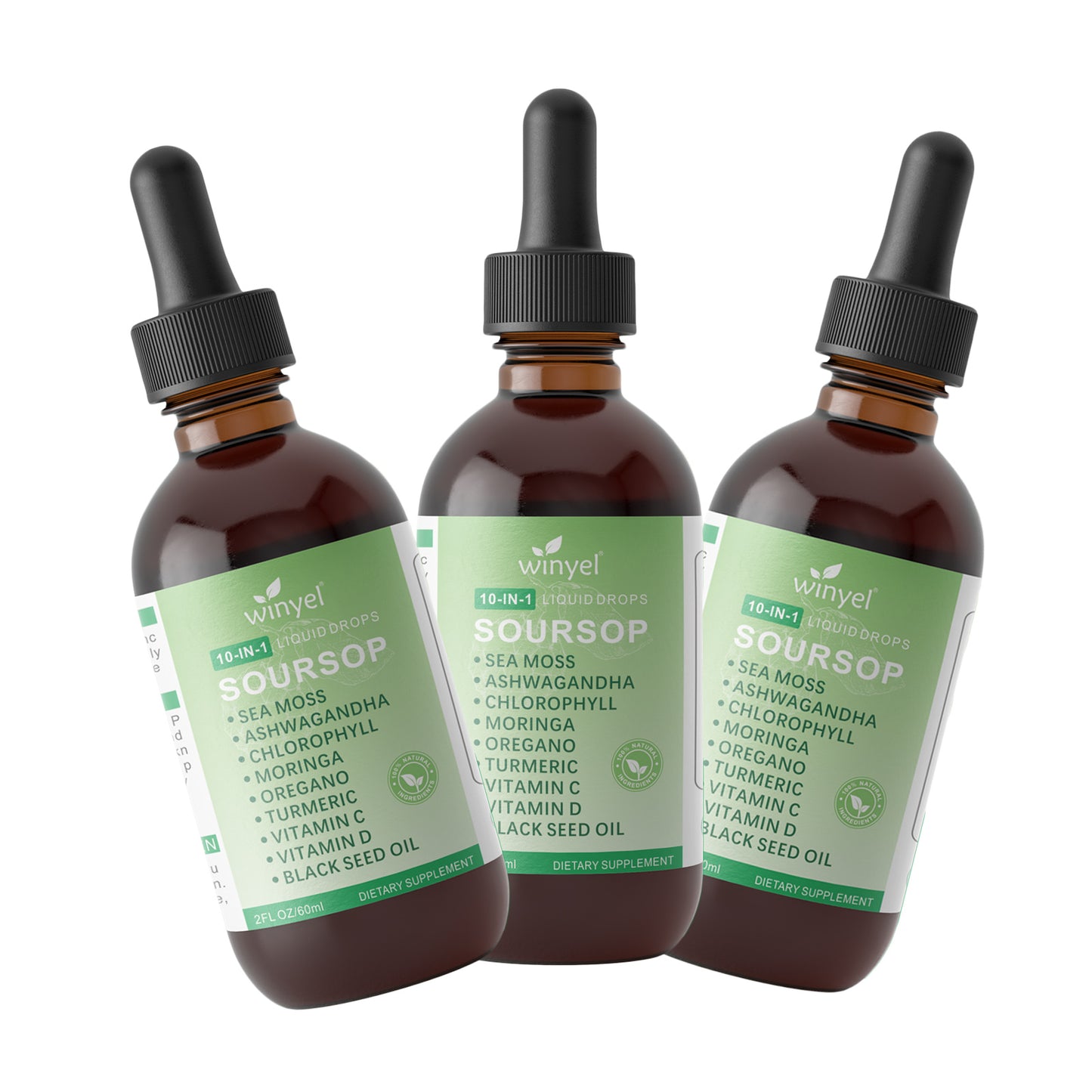 Soursop 10-in-1 Herbal Liquid Drops - Moringa, Seaweed & Ashwagandha Blend