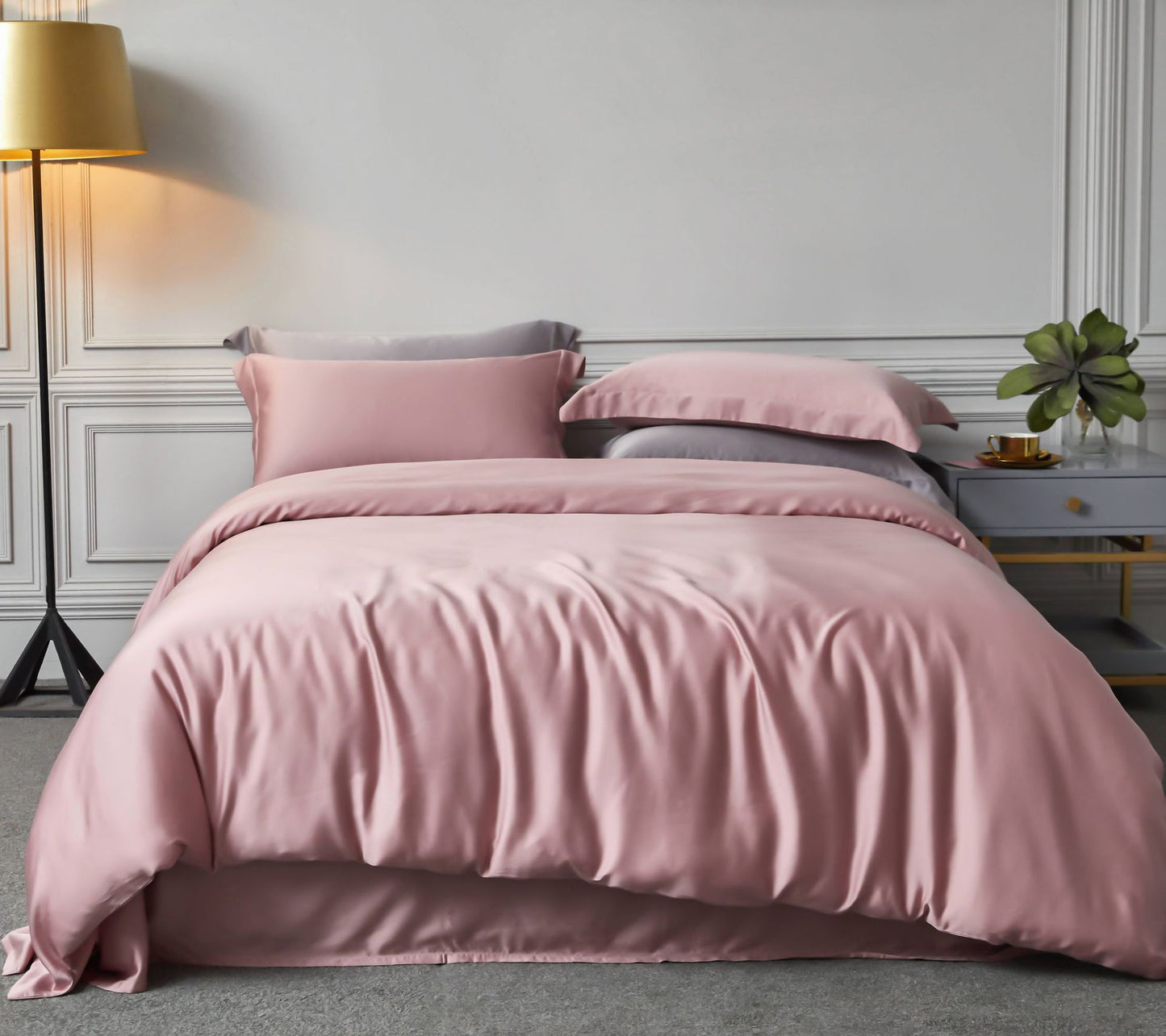 Double-Sided Tencel Bed Sheets and Bedding Set - Blue, Pink, Grey, 1.5m-2m Sizes