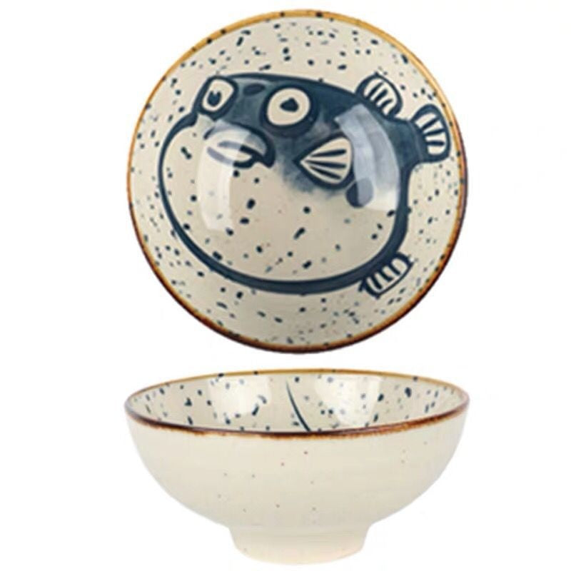 Japanese-Style Ceramic Tableware Retro Sesame Dot Pattern Bowl - Home Kitchen