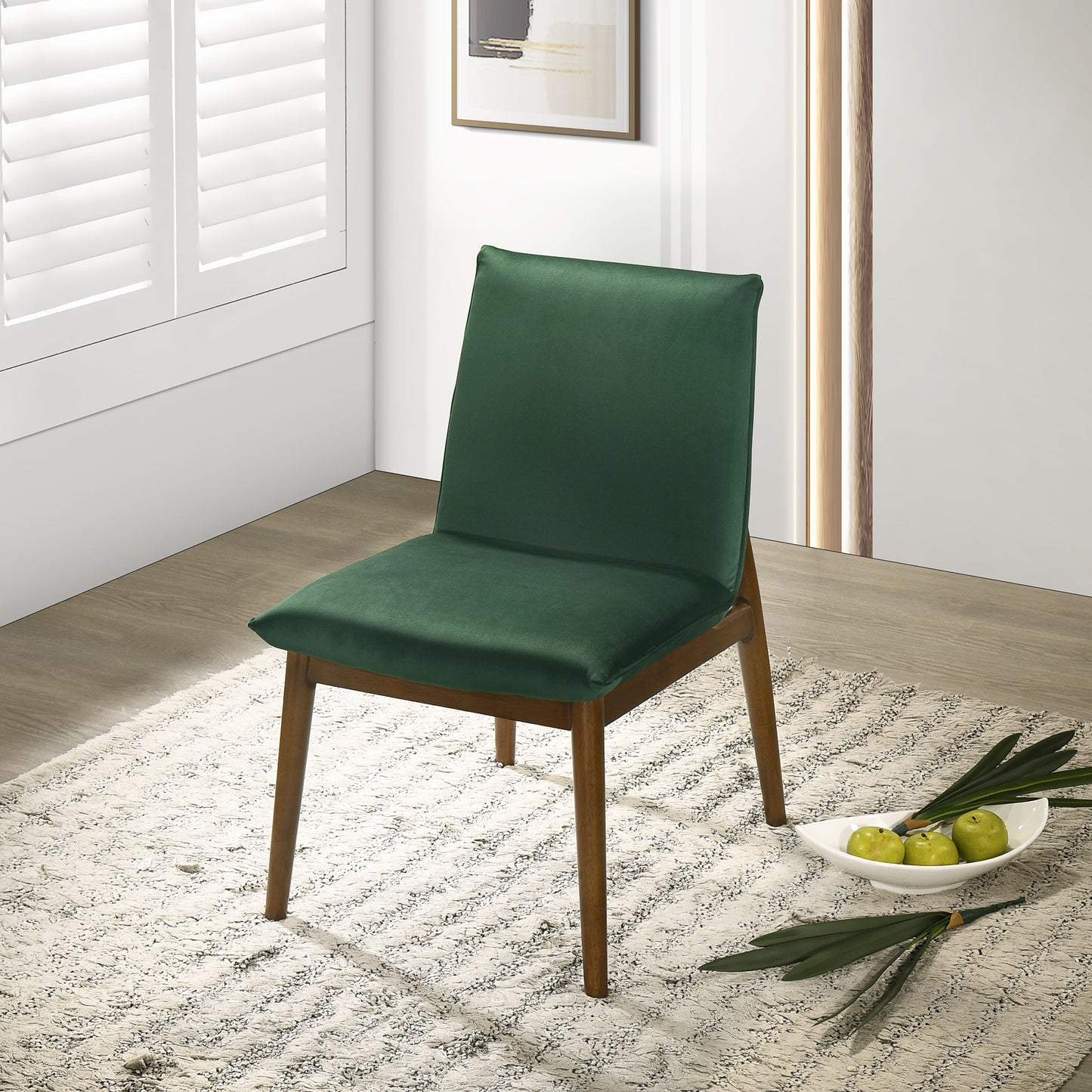 Monza Dark Green Velvet Dining Chair Set Of 2 35 H X 20.3 W 24.4 D