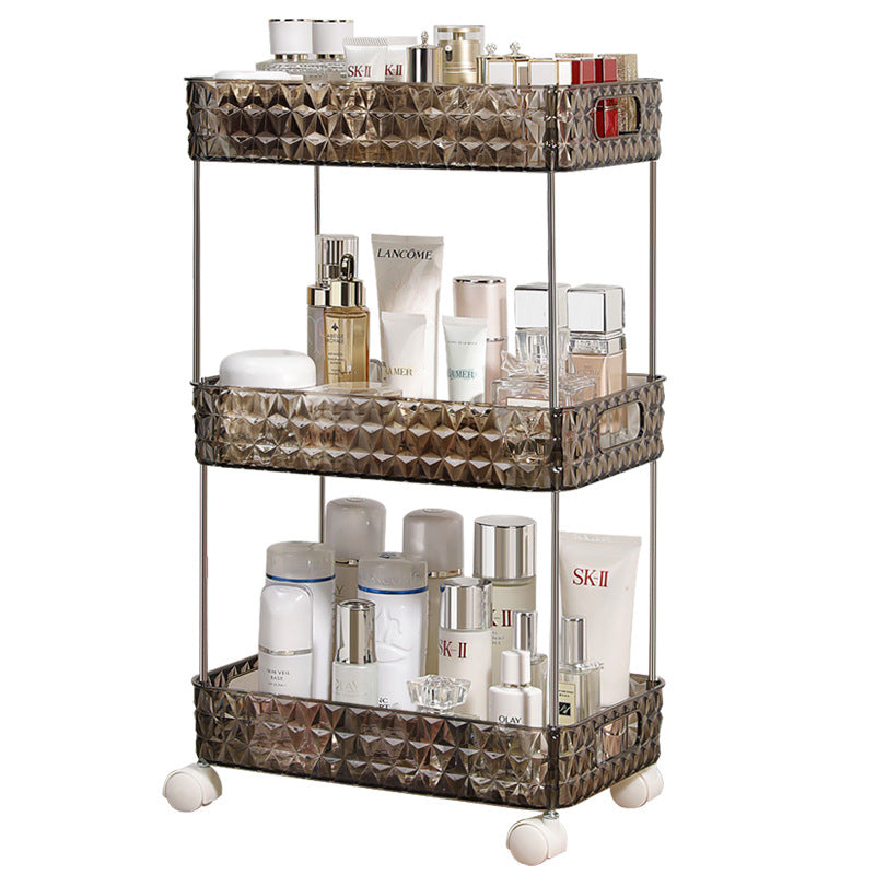 Luxury Bathroom Floor Trolley Storage Rack with Wheels - Multi-Layer Plastic Organizer