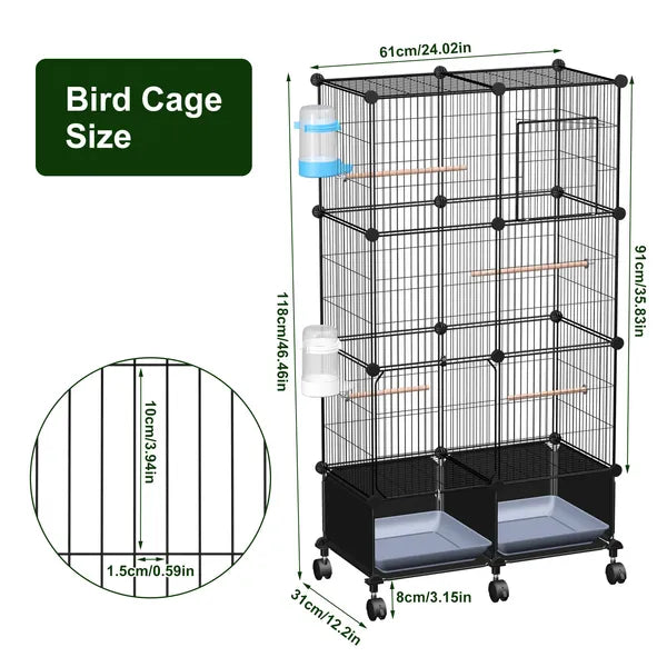 46in Indoor Bird Cage with 4 Wooden Perches - Spacious Pet Bird House