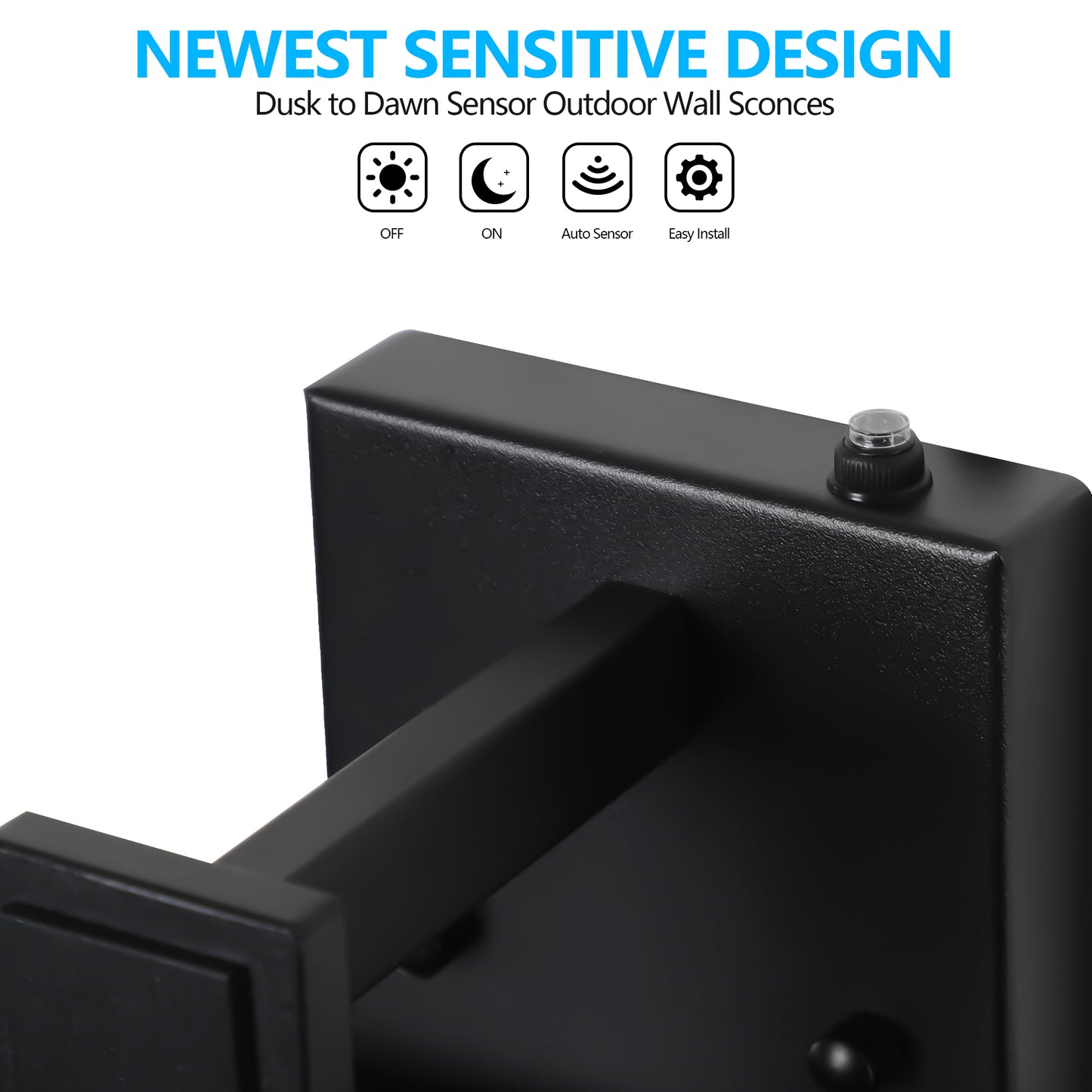 Modern Outdoor Wall Lanterns - Black Metal Frame - Set of 2