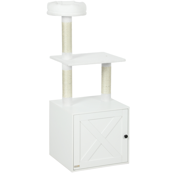 Wooden Cat House with Climbing Tower and Litter Box Enclosure