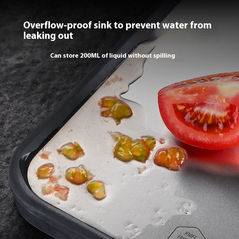 Antibacterial Stainless Steel Cutting Board with Sharpener - Medium Size Kitchen Utensil