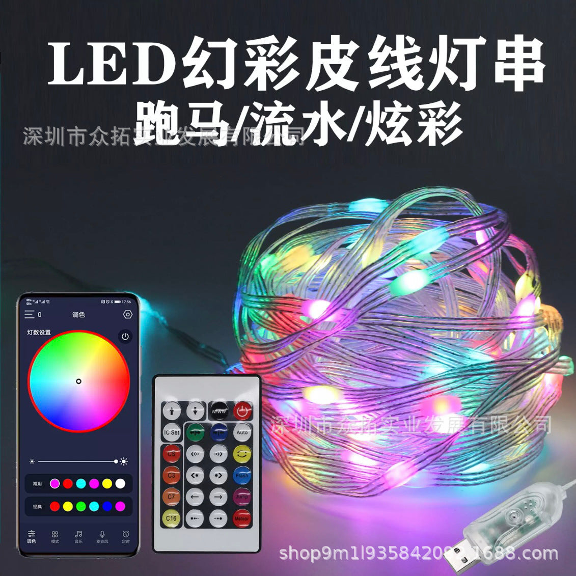Outdoor RGB LED Rope Lights with Remote Control - 200 LEDs, Plug-In, Durable String Lighting