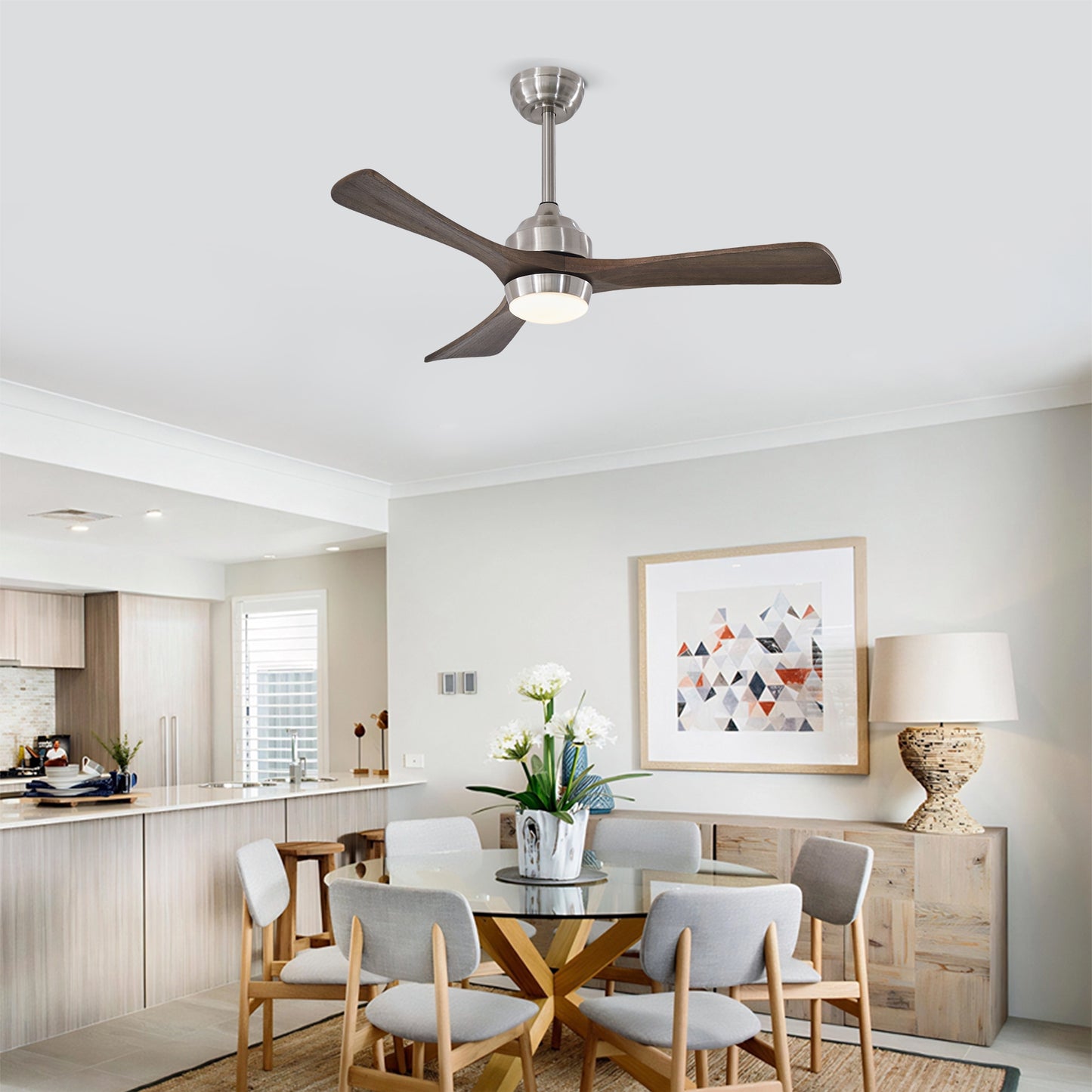42" Solid Wood Blades Ceiling Fan with Remote Control - Nickel
