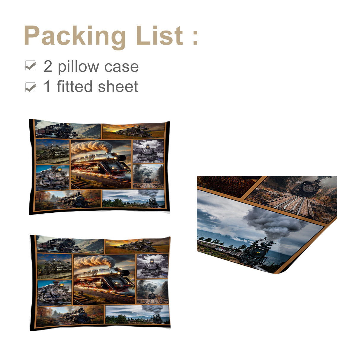 Twin Fitted Sheet for Train Bed Set - Vintage Steam Train Bedding for Boys and Men