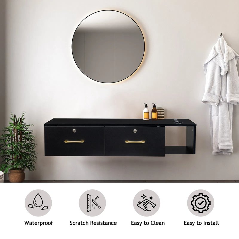 Black Salon Storage Cabinet - 2 Drawers & Lock
