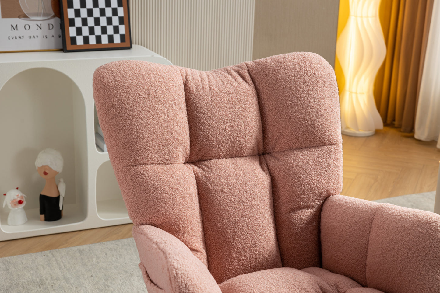 Pink Teddy Fabric Rocking Chair with Adjustable Footstool