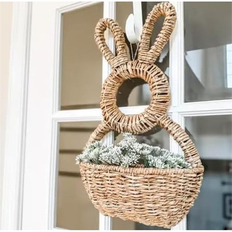 Rattan-Style Rabbit Ear Flower Basket Handmade Home Decor
