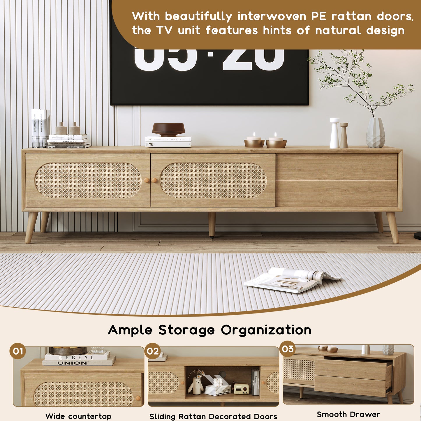 Boho TV Stand for TVs Up to 80'' - Modern Farmhouse Media Console