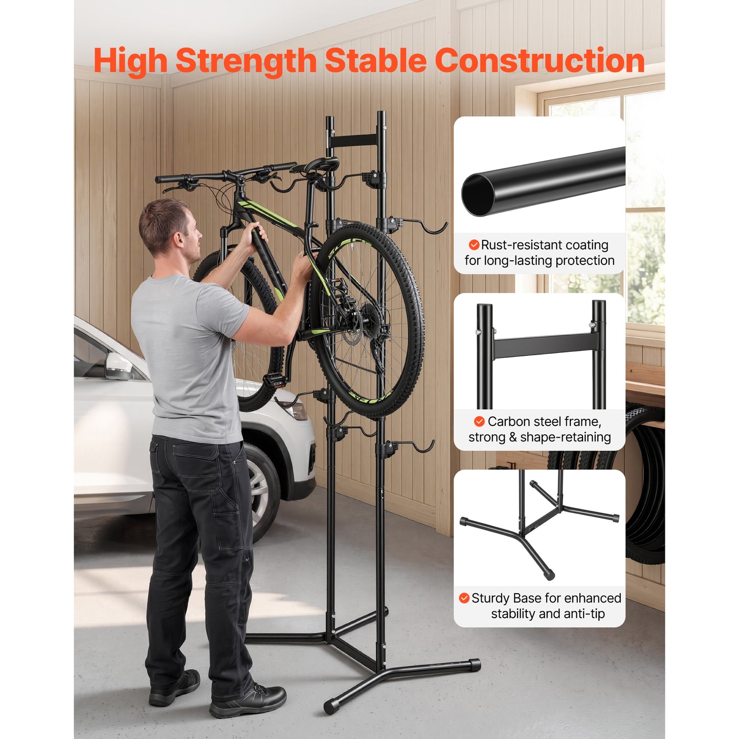 Heavy-Duty Bike Storage Rack for 4 Bikes - Freestanding Vertical Bicycle Stand with Adjustable Hooks, Steel Garage Floor Bike Rack
