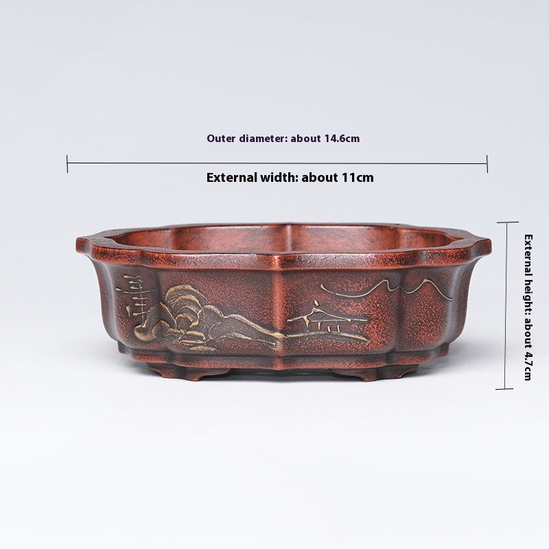 Vintage Ceramic Flower Pot with Brown Red Finish - Wall or Floor Mount Garden Planter