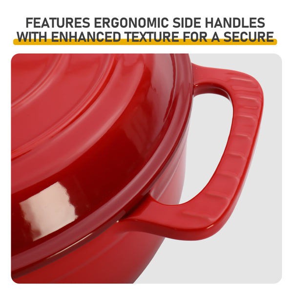 6QT Cast Iron Enamel Cooking Pot - Gradient Red with Silicone Gloves
