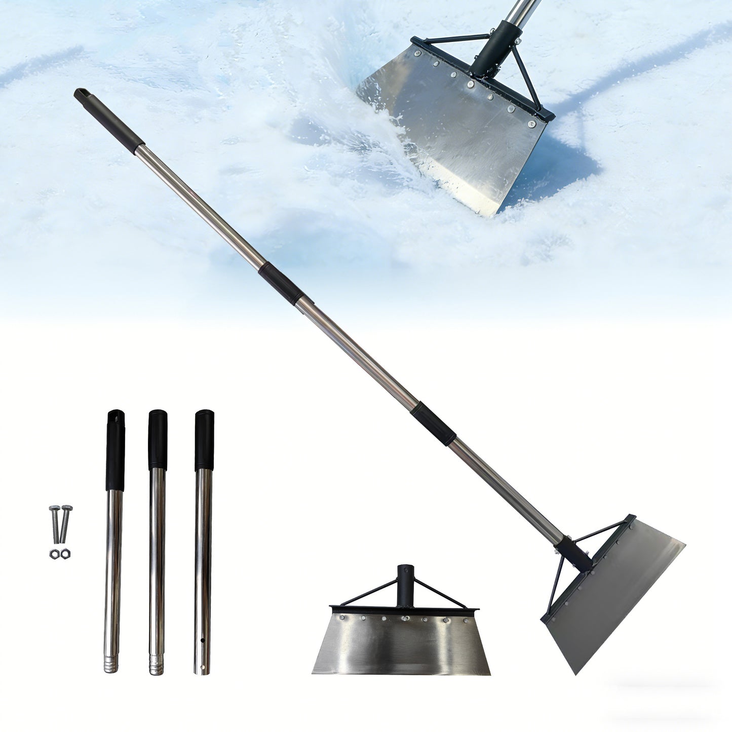 Stainless Steel Snow Shovel with Modular Handle - Garden & Ice Removal Tool Set