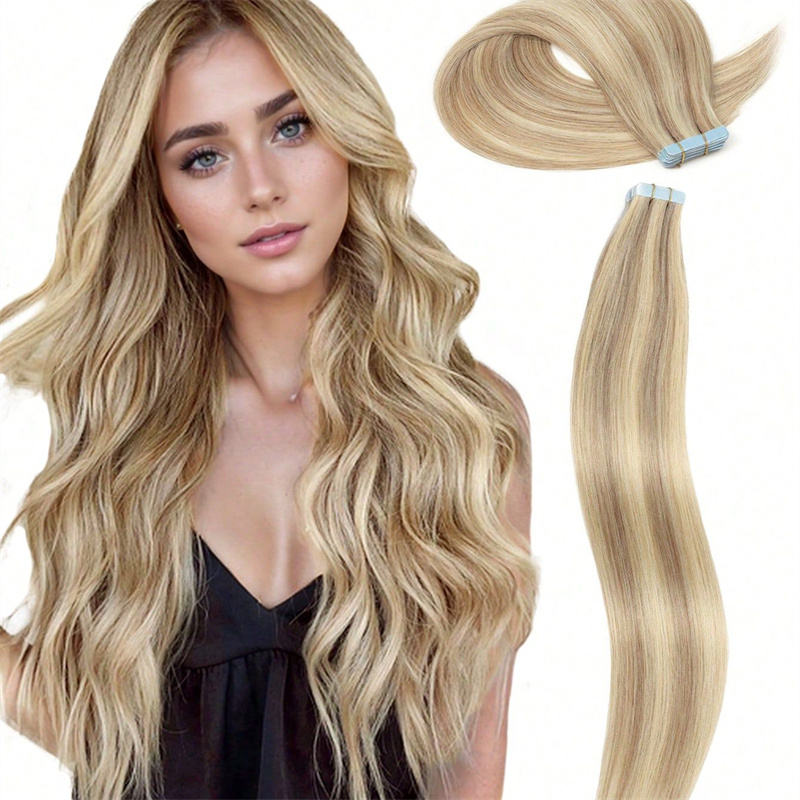 Platinum Blonde Straight Human Hair Tape In Extensions - Seamless Weft
