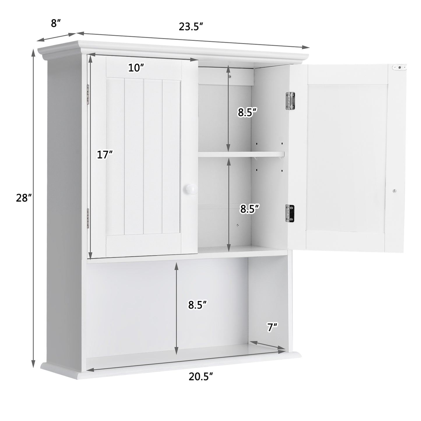 Wall-Mounted Bathroom Storage Cabinet with Open Shelf - White