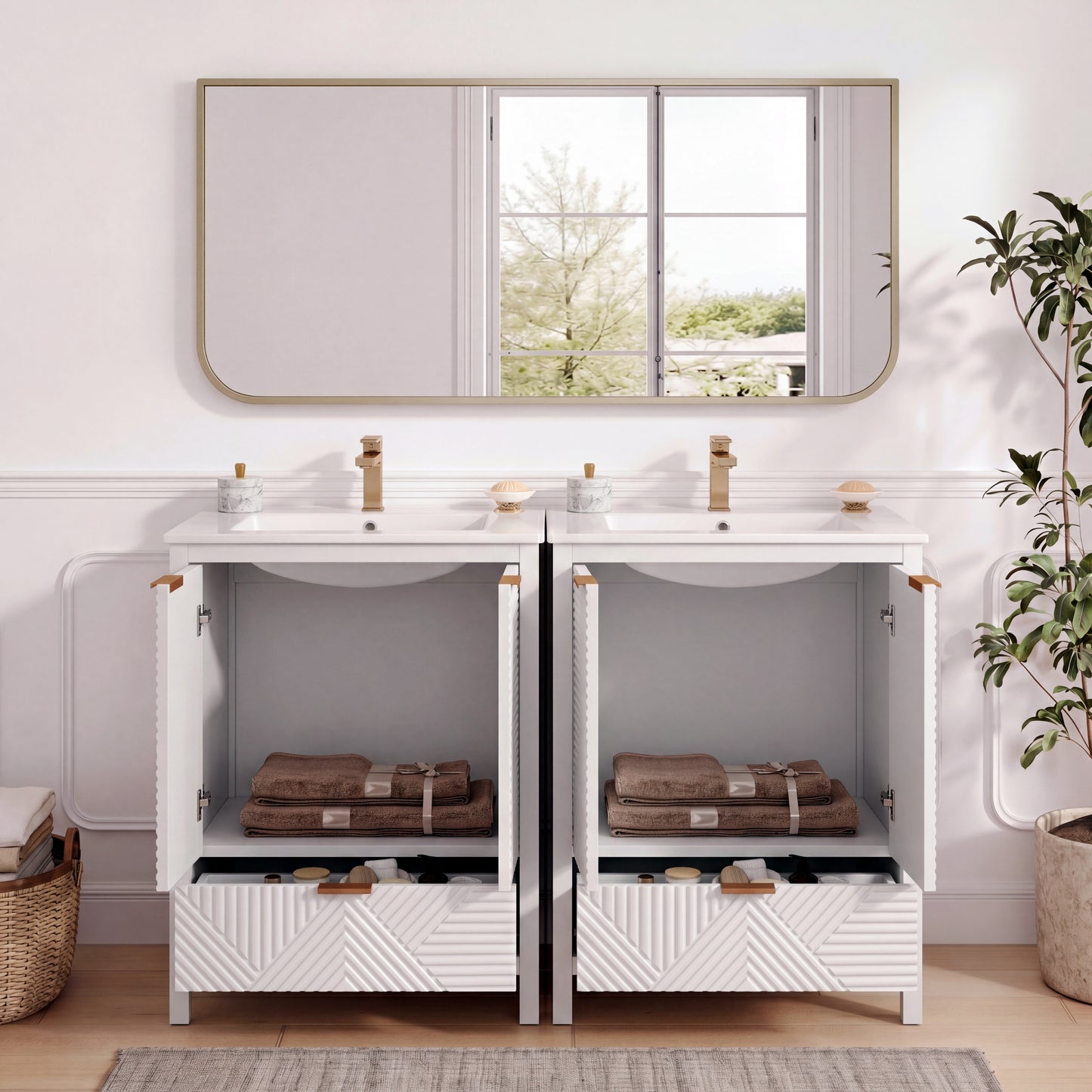 48" Modern Bathroom Vanity Set with Soft Close Hinges - White
