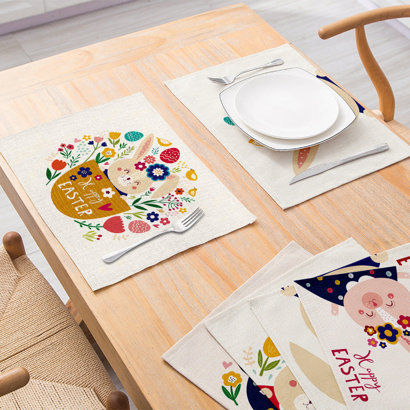 Cartoon Rabbit Kitchen Coaster Set Anti-Scalding Cotton Linen Placemat