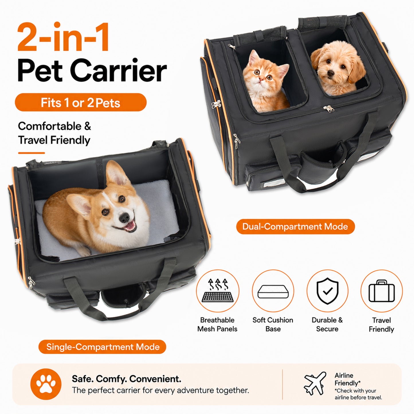 2 In 1 Large Cat Carrier For Cats,Rolling Pet With Wheels,Expandable