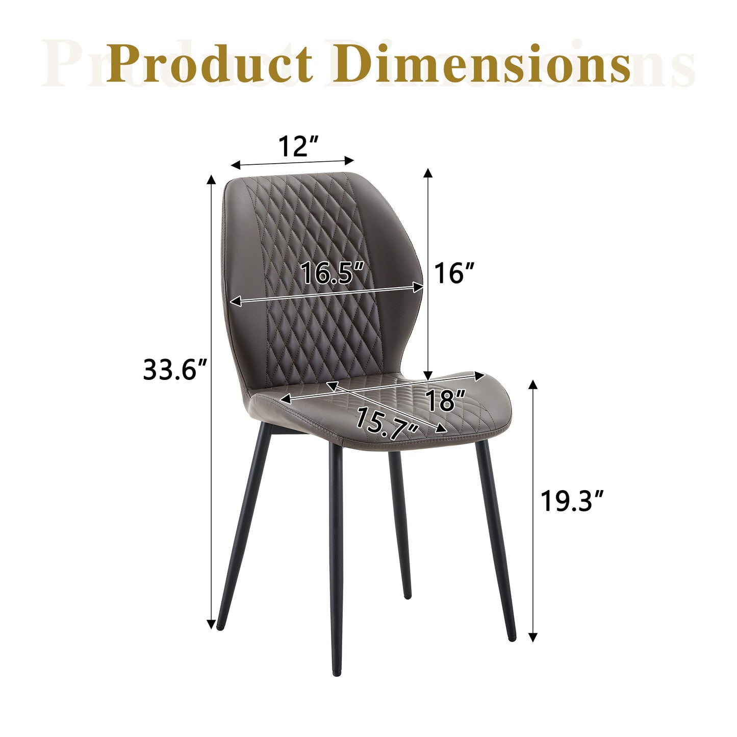 Set Of 4 Modern Light Luxury Dark Gray Diamond-quilted PU Chairs With