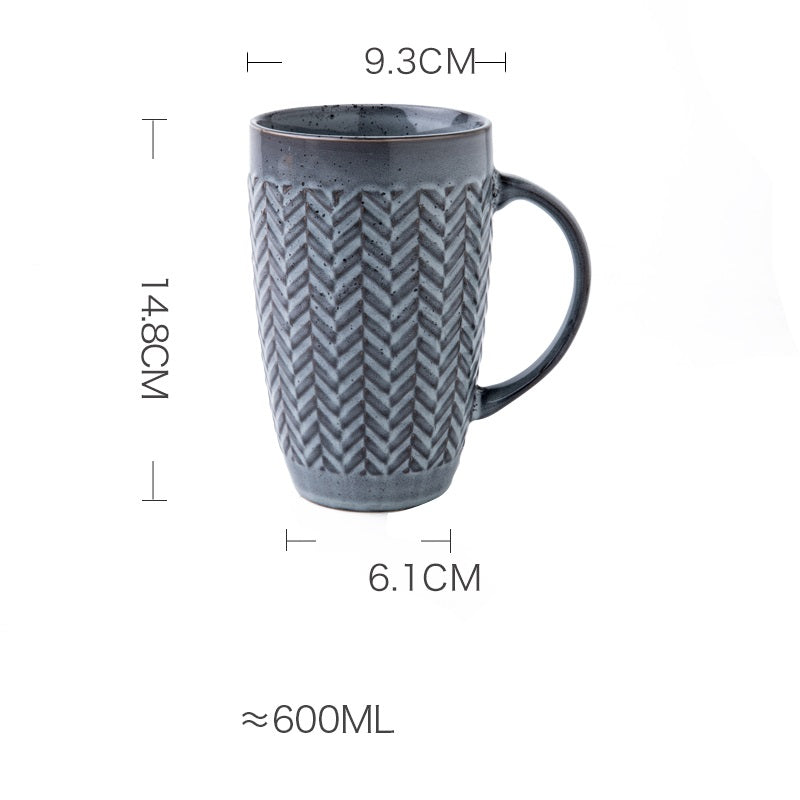 Large Capacity Ceramic Mug with Variable Glaze - Retro Kiln Style, 601ml