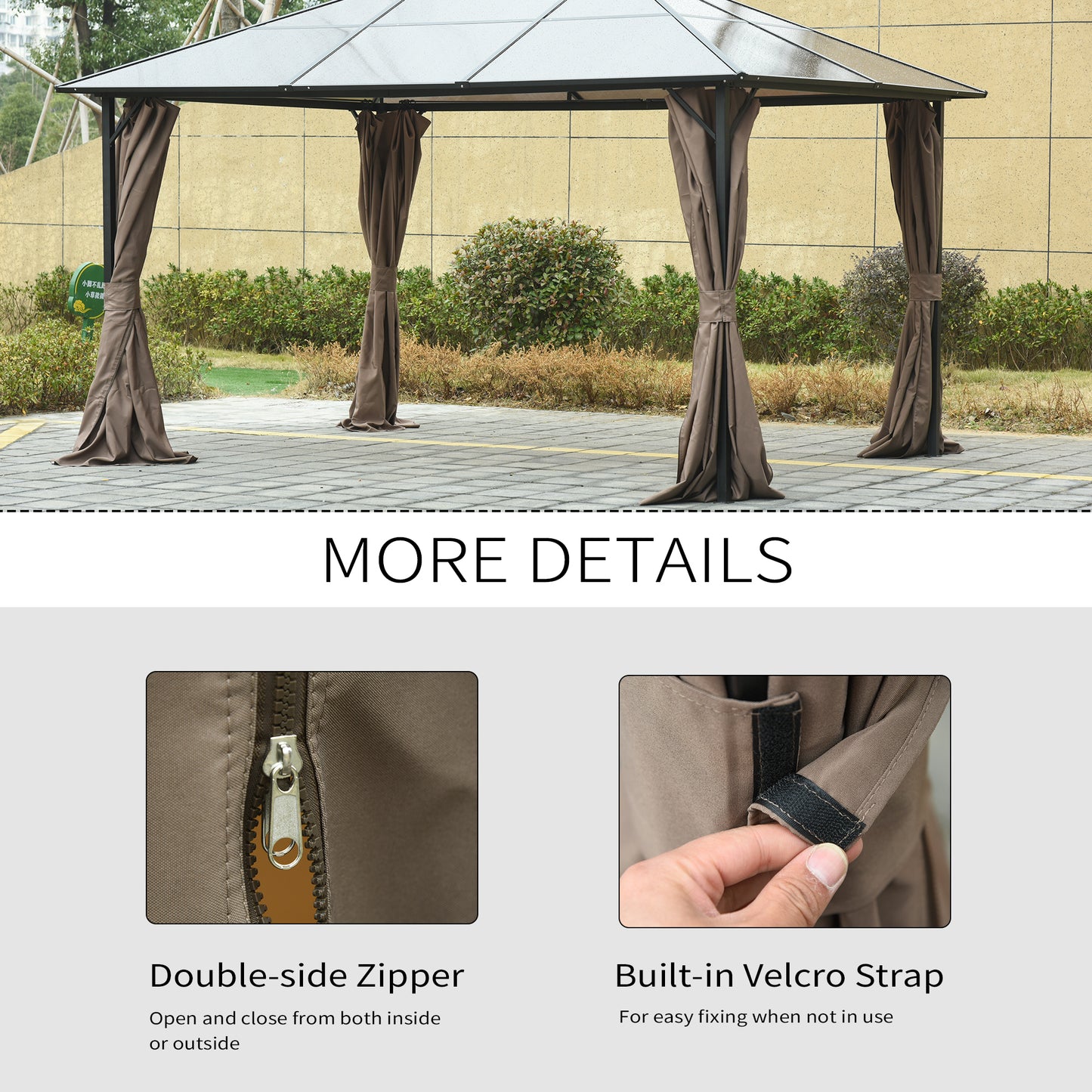 Gazebo Sidewall Set with Hooks and C-Rings - Dark Brown
