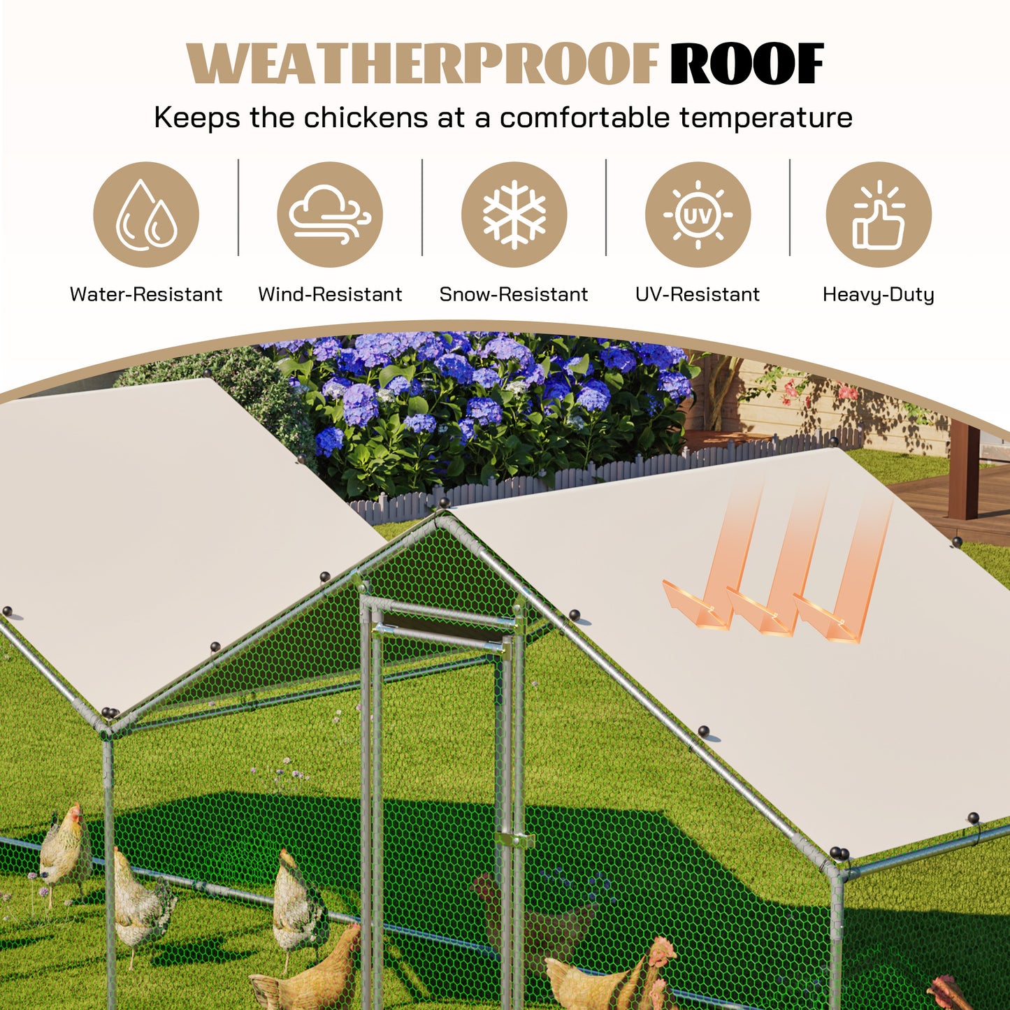 6'x20' Walk-In Chicken Coop with Weatherproof Roof - Grey