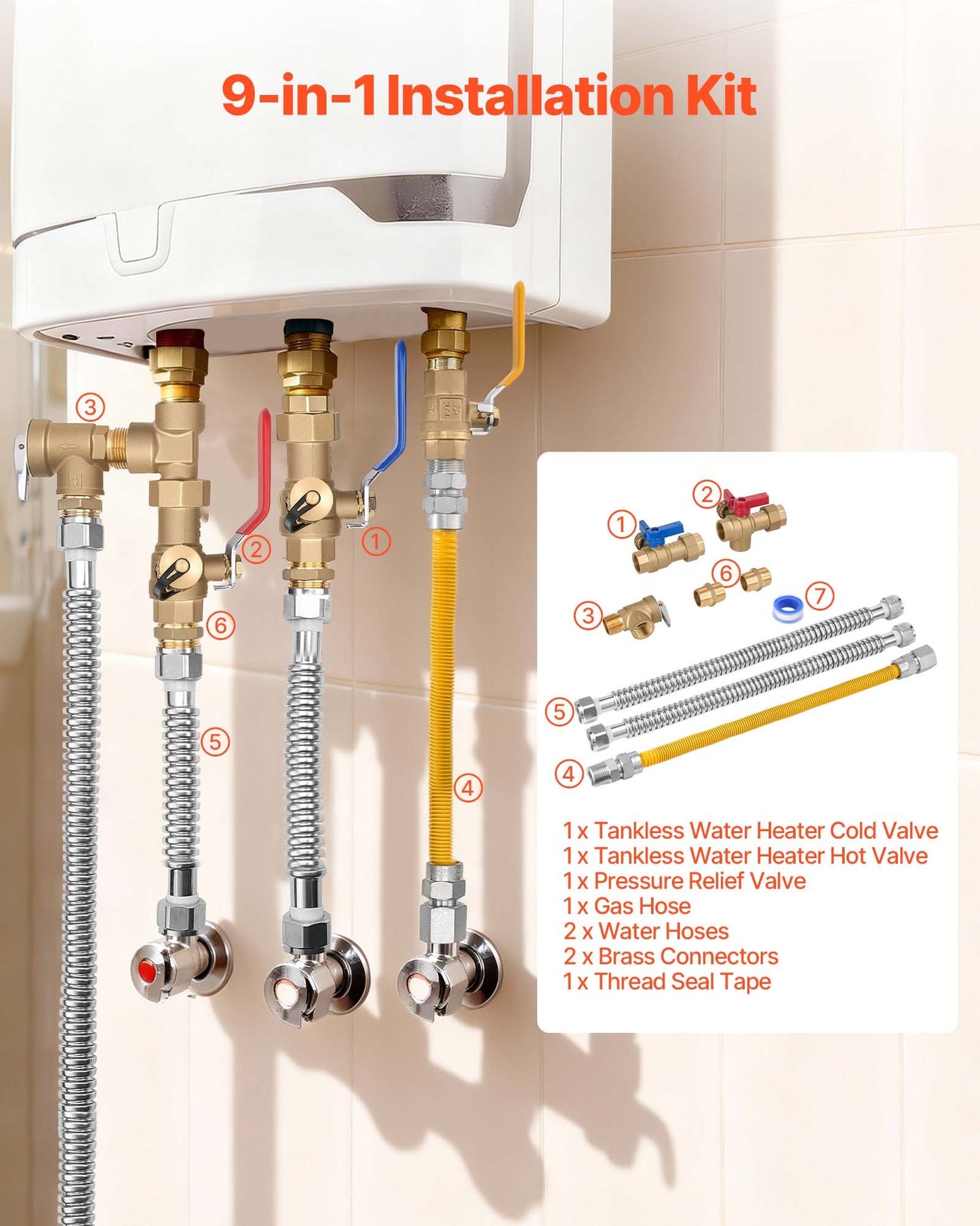 Water Heater Repair Kit with 3/4 Inch Valves and Gas Hoses - Universal Installation
