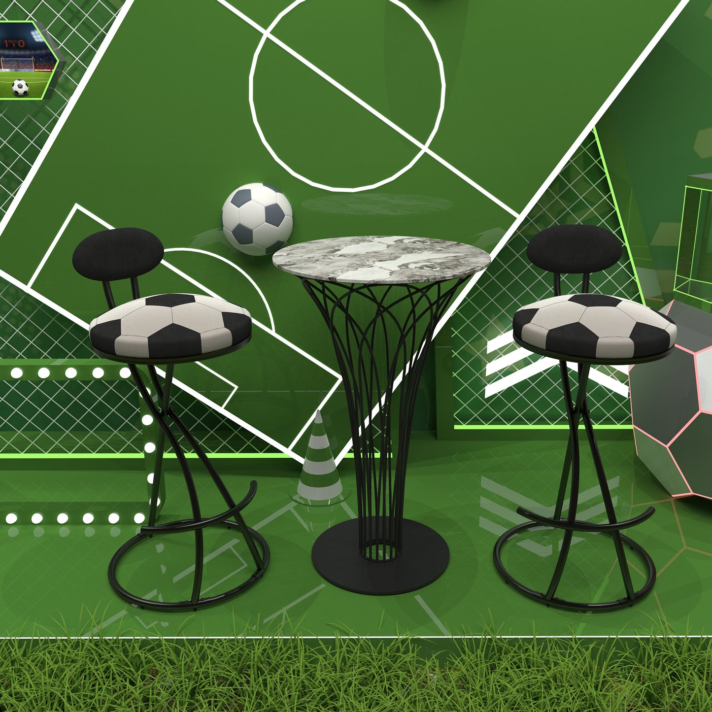 Upholstered S-Shaped Barstools Set of 2 - Velvet Football Print