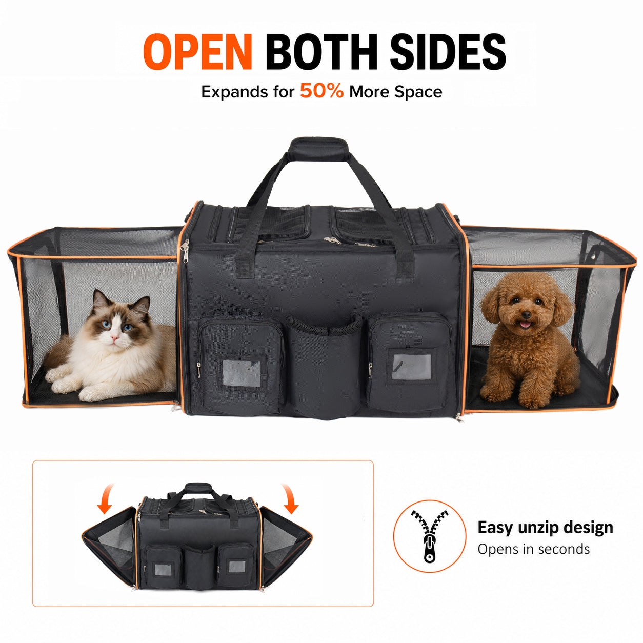 2 In 1 Large Cat Carrier For Cats,Rolling Pet With Wheels,Expandable