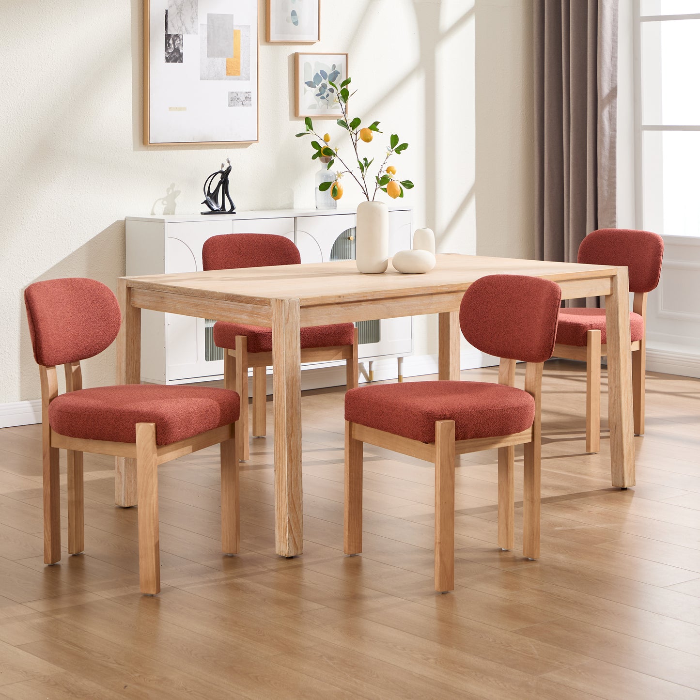 Set of 2 Modern Fabric Upholstered Dining Chairs - Dark Orange