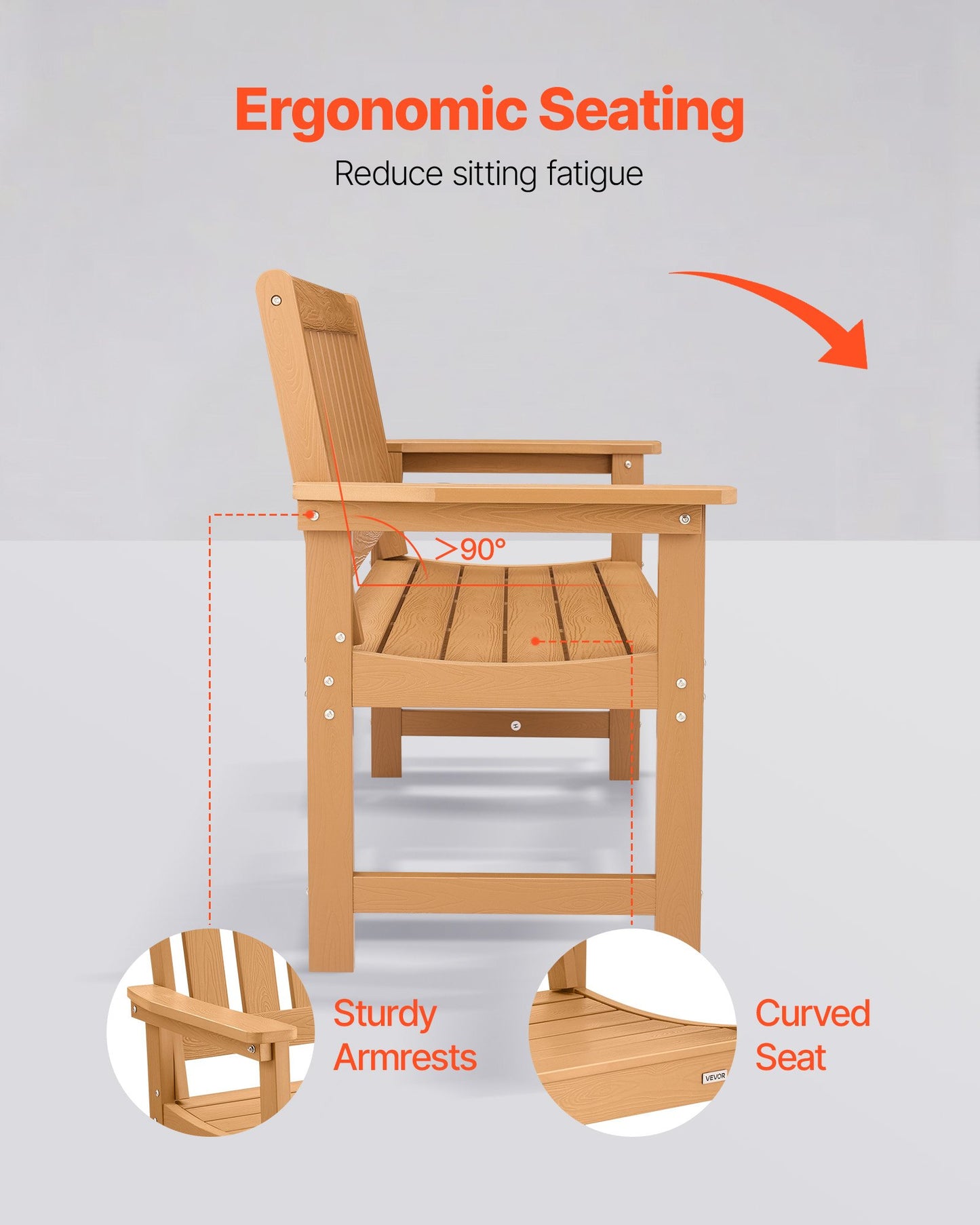 Outdoor Patio Bench 50.5 In Weatherproof Plastic & Wood Look Natural