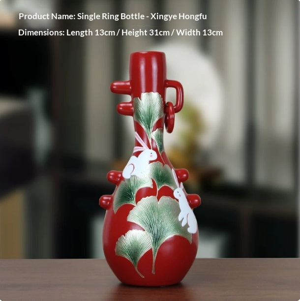 Chinese Style Ceramic Vase - Painted Single-Ring Decorative Flower Pot