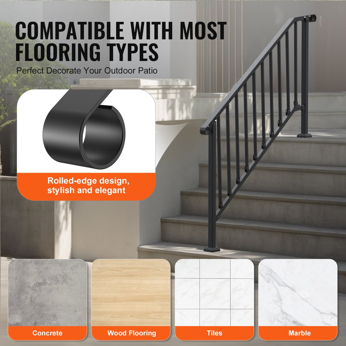 Outdoor Handrail for Steps - Black 5-6 Step Porch Deck Railing for Seniors