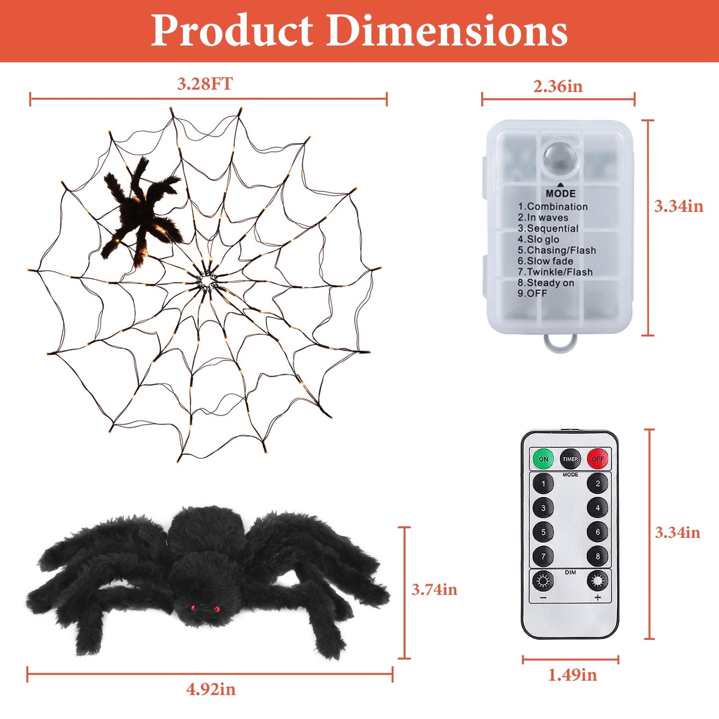 Halloween Spider Web Light with Remote Control - 70 LED, 8 Modes