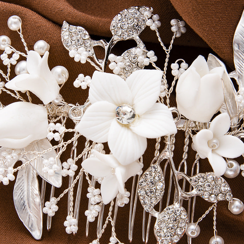 Ceramic Flower Hair Comb - Bridal Headpiece