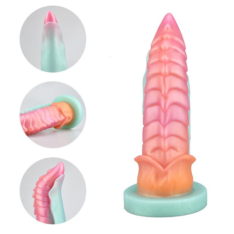 Liquid Silicone Adult Dildo - Mixed Color, Profiled Penis, 225x50mm