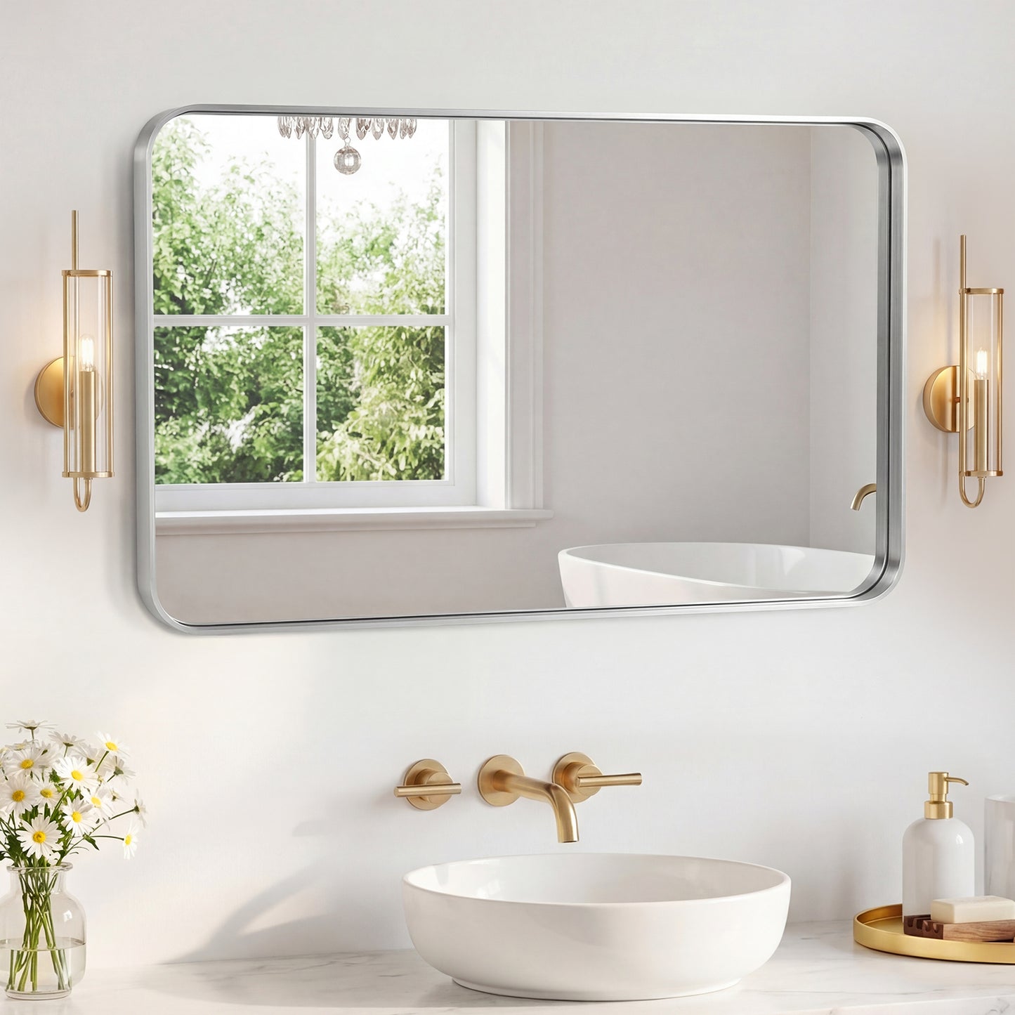 Rectangular Metal Frame Wall Mirror - Modern Decorative Home Decor