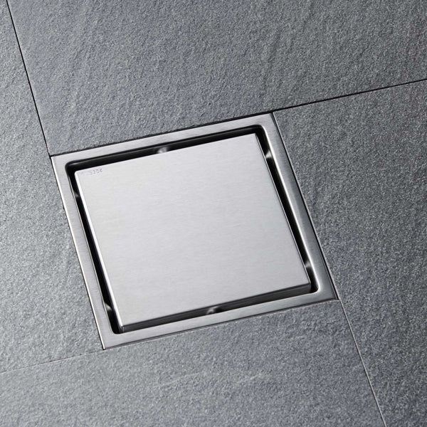 Square Shower Drain with 2-in-1 Flat & Tile Insert Cover - 304 Stainless Steel, Brushed Nickel