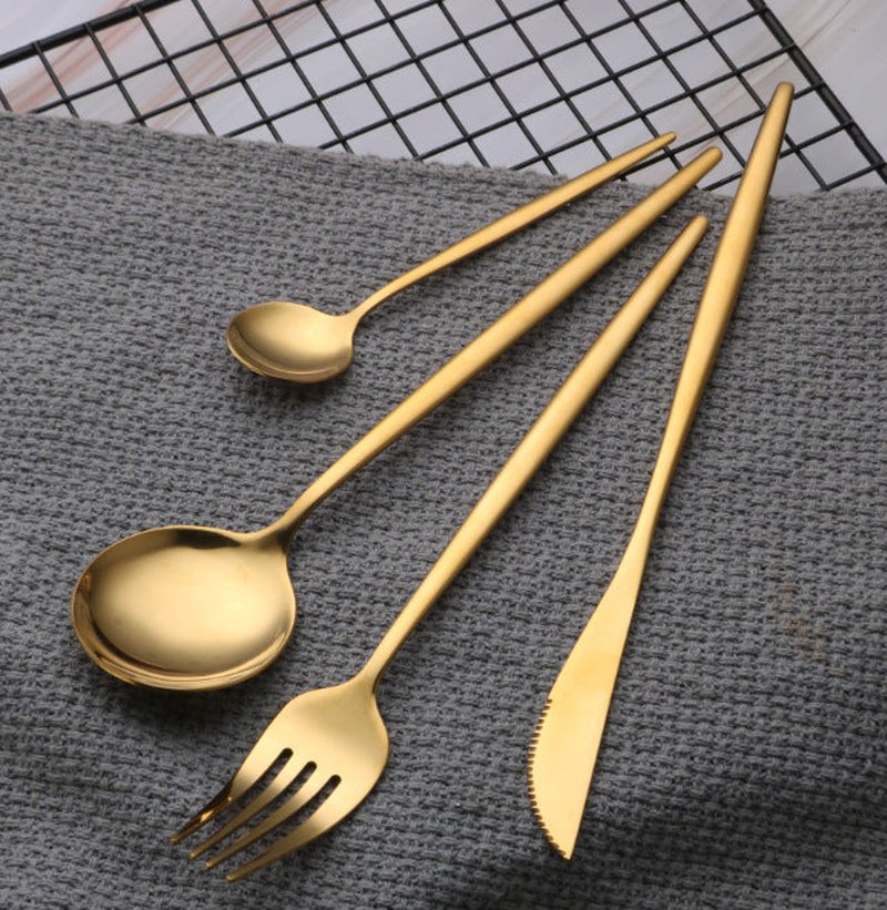 Stainless Steel Flatware Set - Black and Gold Western Tableware