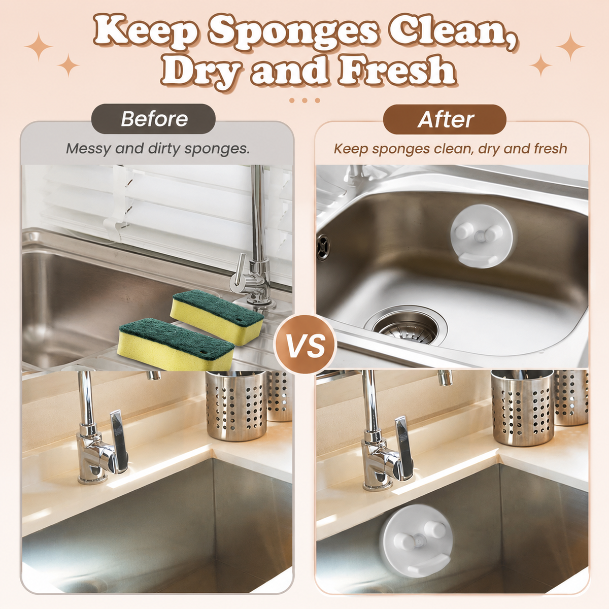 Suction Cup Sponge Holder Wall Mount for Smile Sponges No-Drill Kitchen Organizer