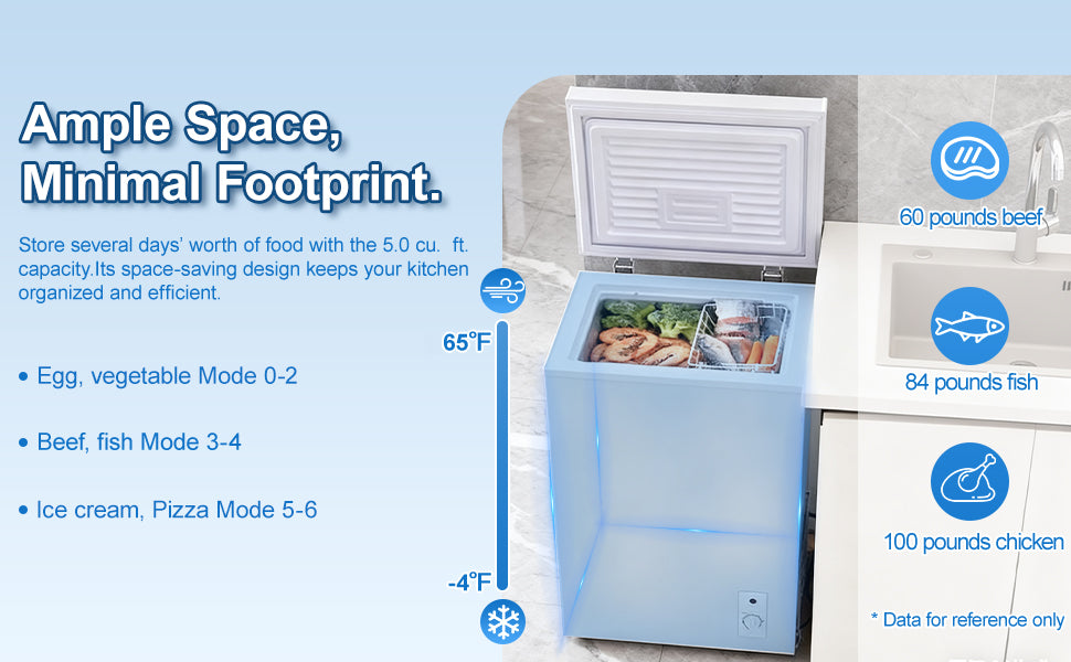 3.5 Cu.Ft Small Chest Freezer Compact Deep With 7-Level Temperature
