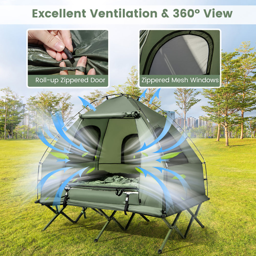 Multifunctional Foldable Camping Tent Cot with Air Mattress & Sleeping Bags