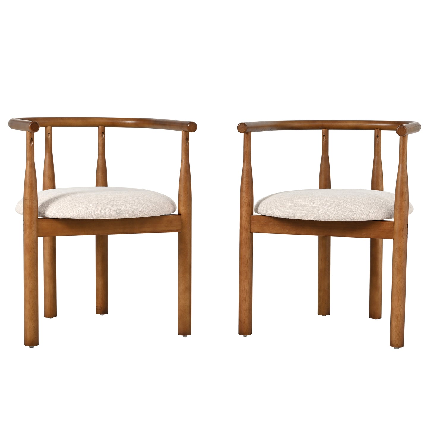 Set of 2 Modern Dining Chairs with Solid Wood Legs - Walnut & Beige
