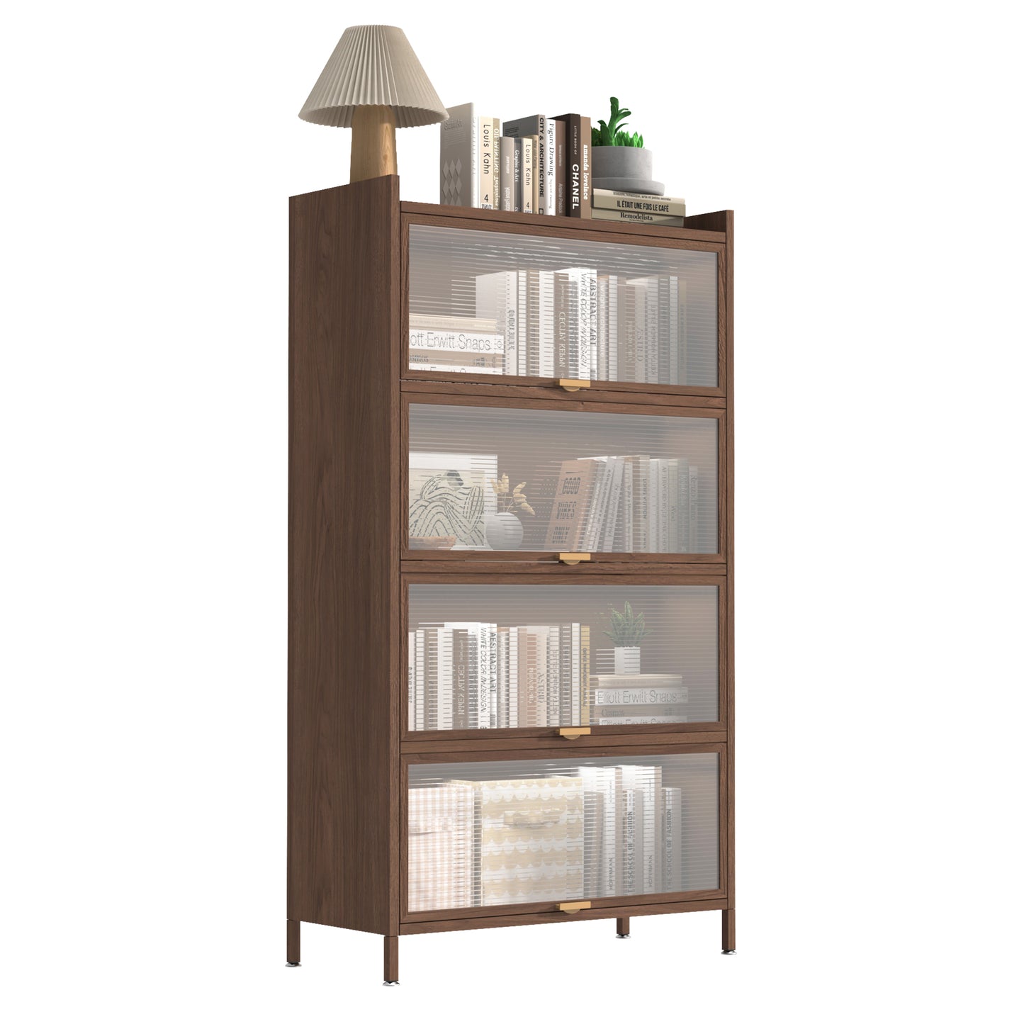 57'' Tall Metal 4-Door Storage Cabinet - Walnut