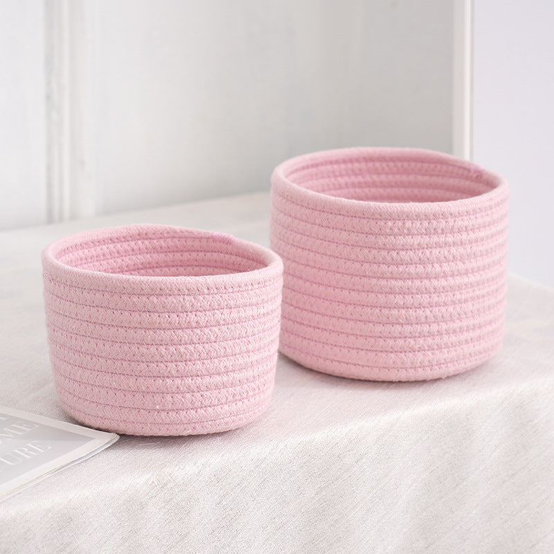 Hand-Woven Desktop Storage Basket - Multi-Color Cotton Rope Organizer