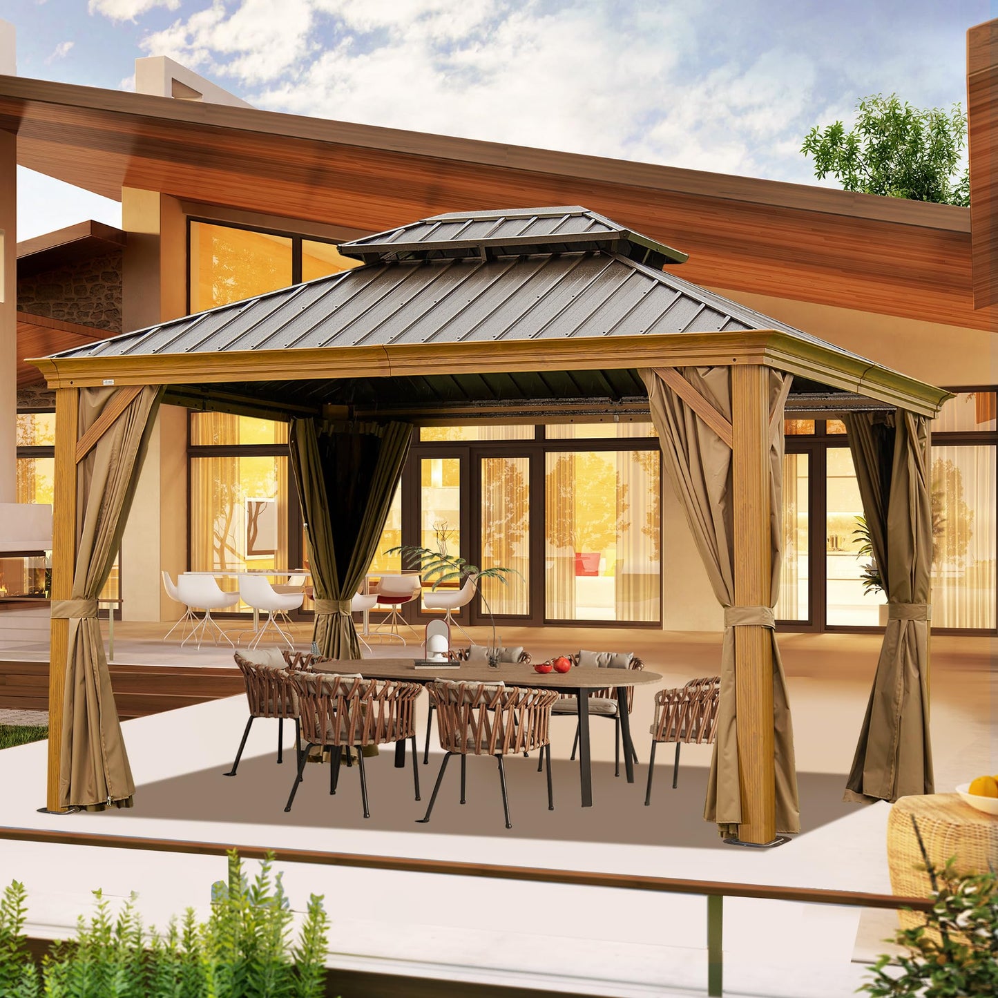 10 X 14 Hardtop Gazebo Outdoor Metal Canopy With Galvanized Steel